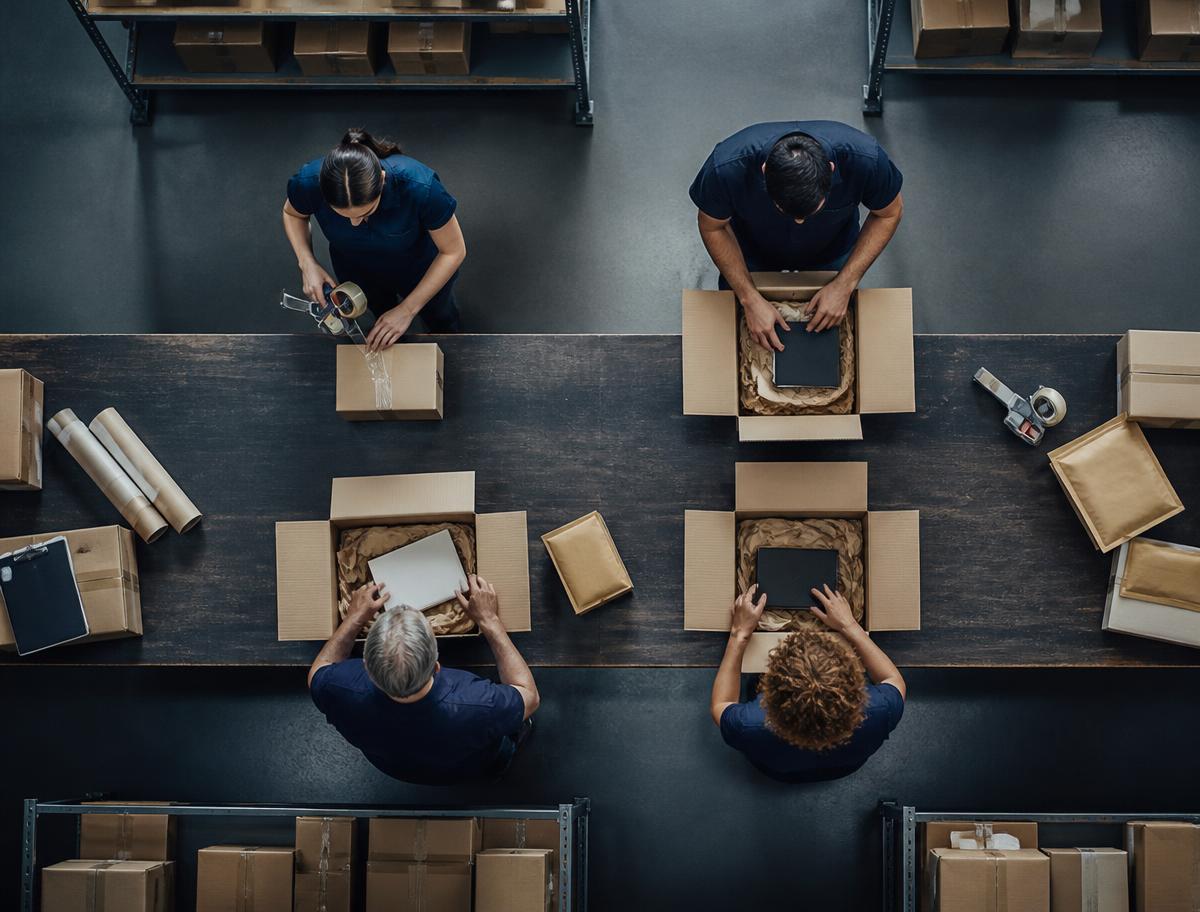 Fulfillment team packing e-commerce orders